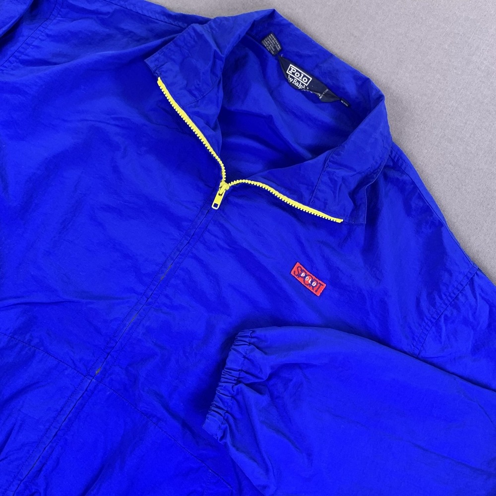 VTG Polo Ralph Lauren Sport‎ Jacket Mens LG Blue Nylon Windbreaker 90s Mock Neck